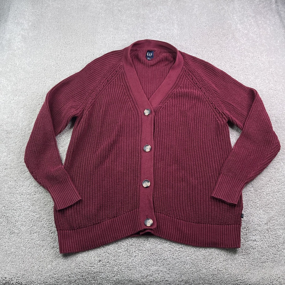 GAP Cardigan Sweater Womens‎ XL Burgundy Shaker Knit Button Front Cotton Cozy